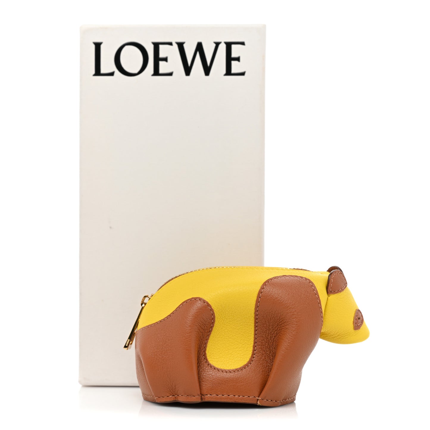 Calfskin Panda Coin Purse Yellow Brown