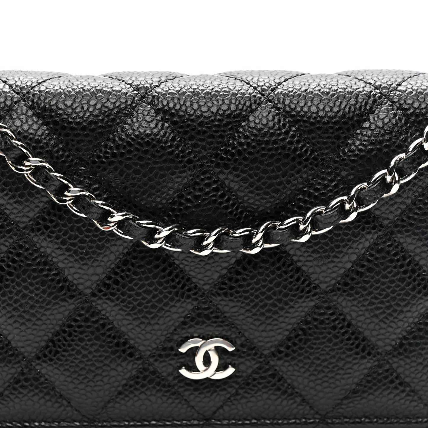 Caviar Quilted Wallet on Chain WOC Black