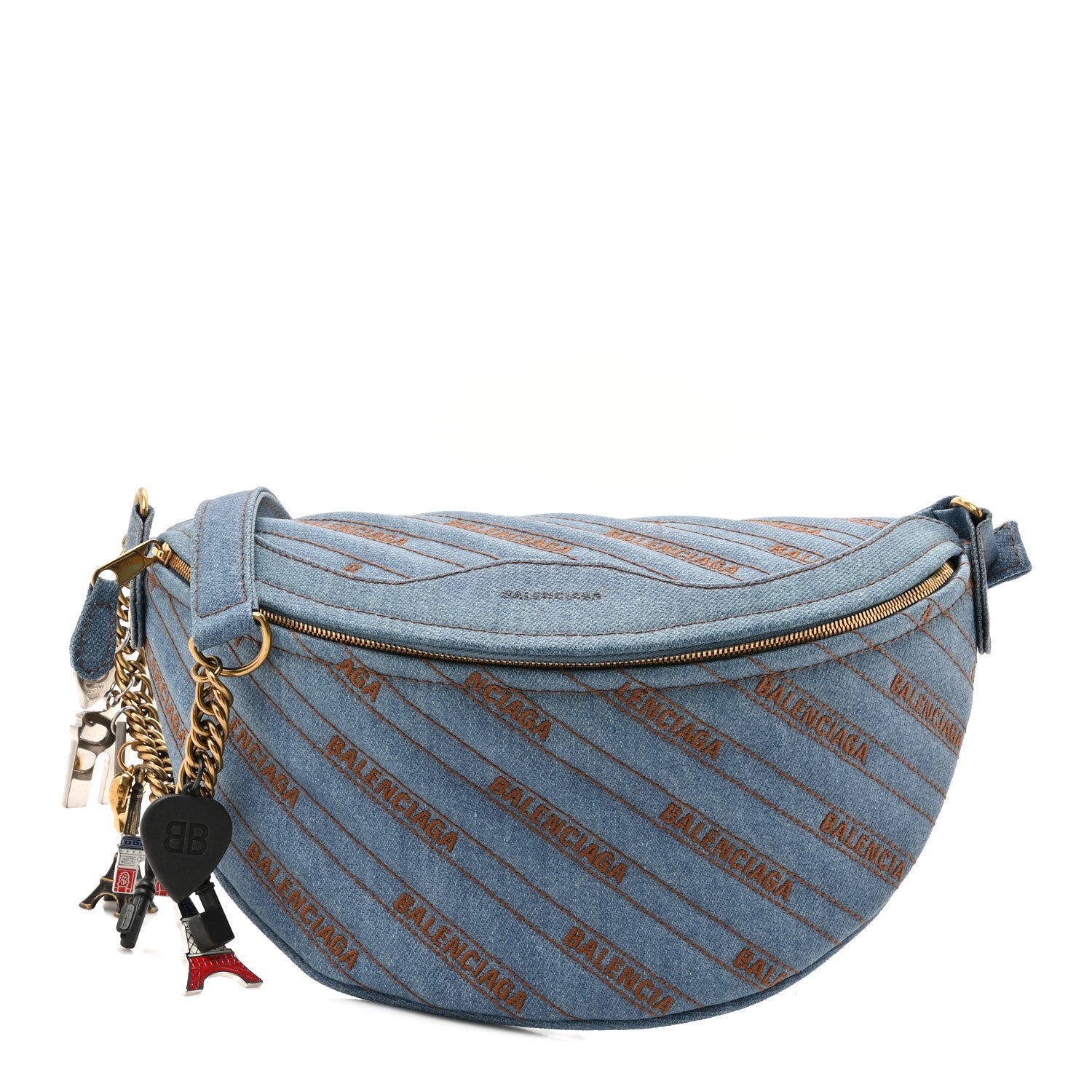 Balenciaga Denim Diagonal Allover Logo XS Souvenir Belt Bag 1 of 11