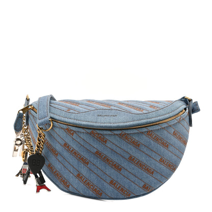 Balenciaga Denim Diagonal Allover Logo XS Souvenir Belt Bag 1 of 11