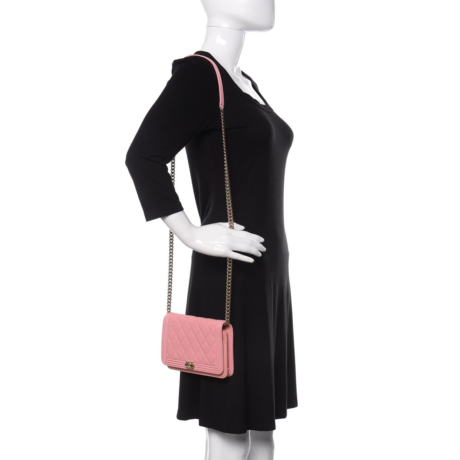 Chanel Caviar Quilted Boy Wallet On Chain WOC Light Pink 2 of 12