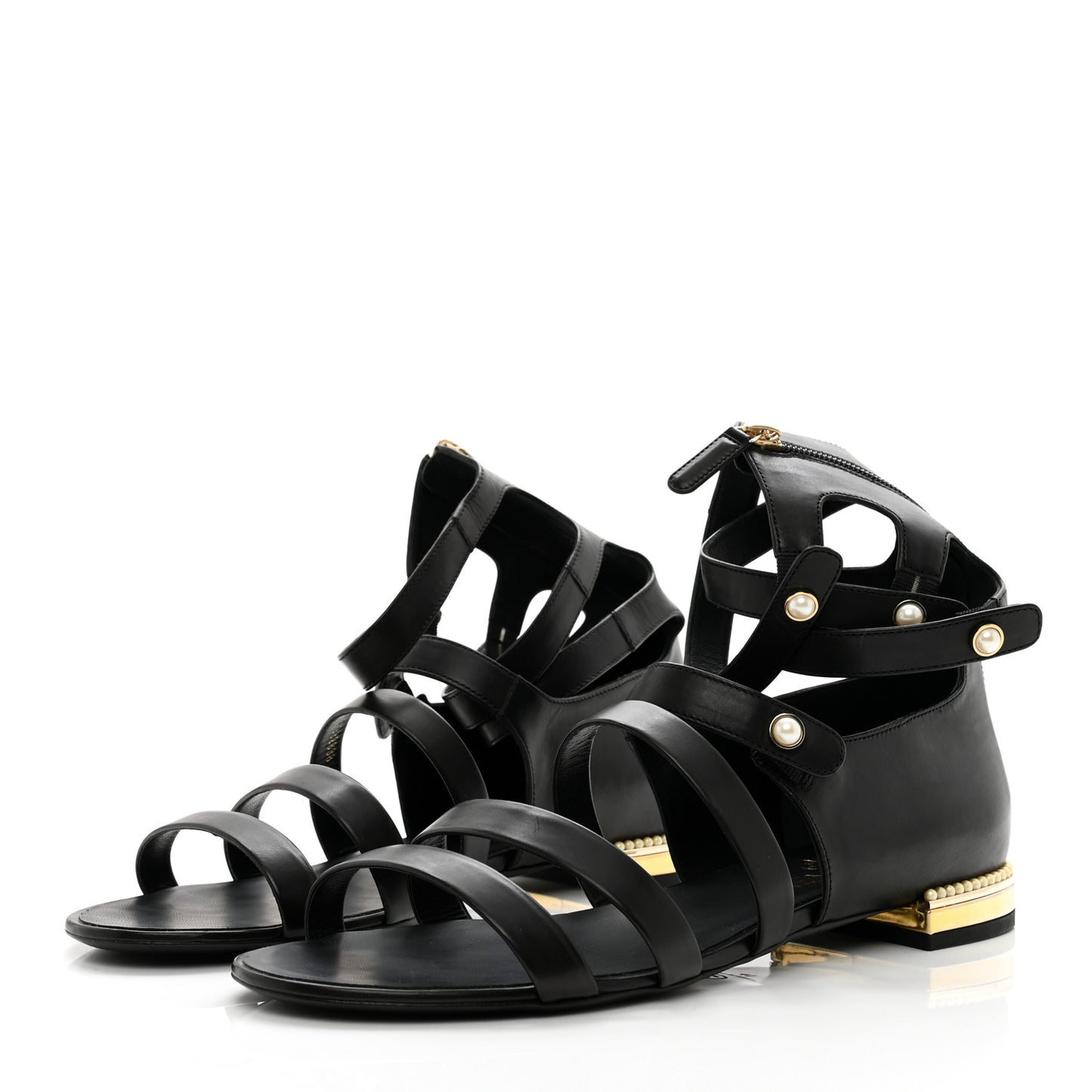 Calfskin Pearl Gladiator Sandals 41 Black