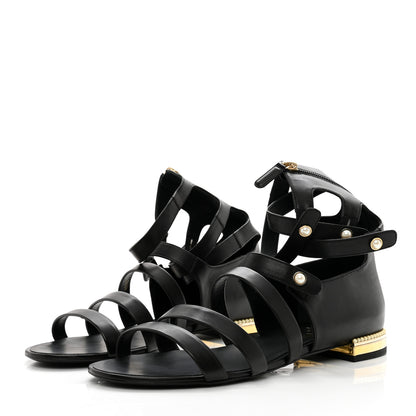 Chanel Calfskin Pearl Gladiator Sandals 41 Black 3 of 8
