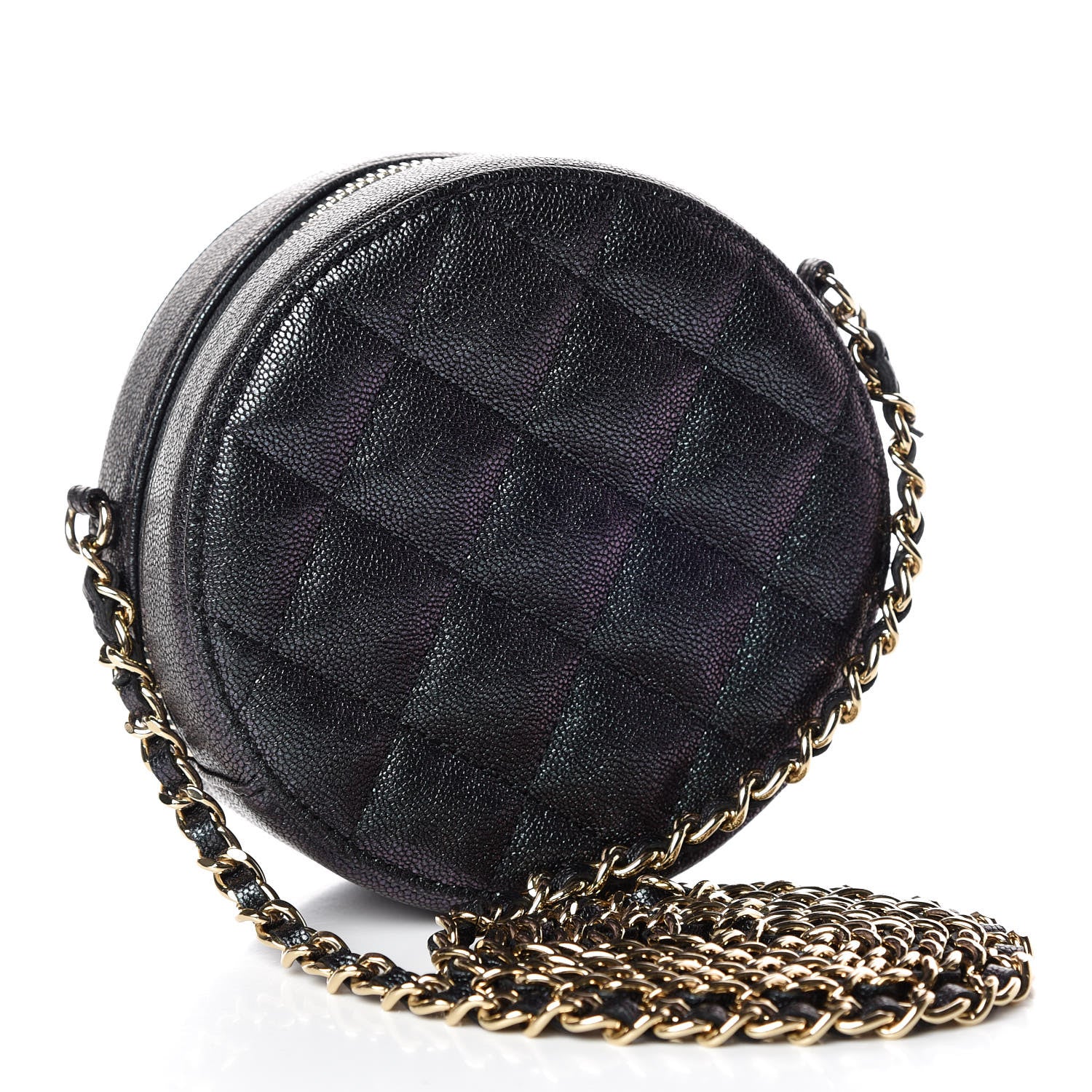 Chanel Iridescent Caviar Quilted Round Clutch With Chain Black 3 of 8