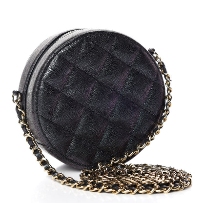Chanel Iridescent Caviar Quilted Round Clutch With Chain Black 3 of 8