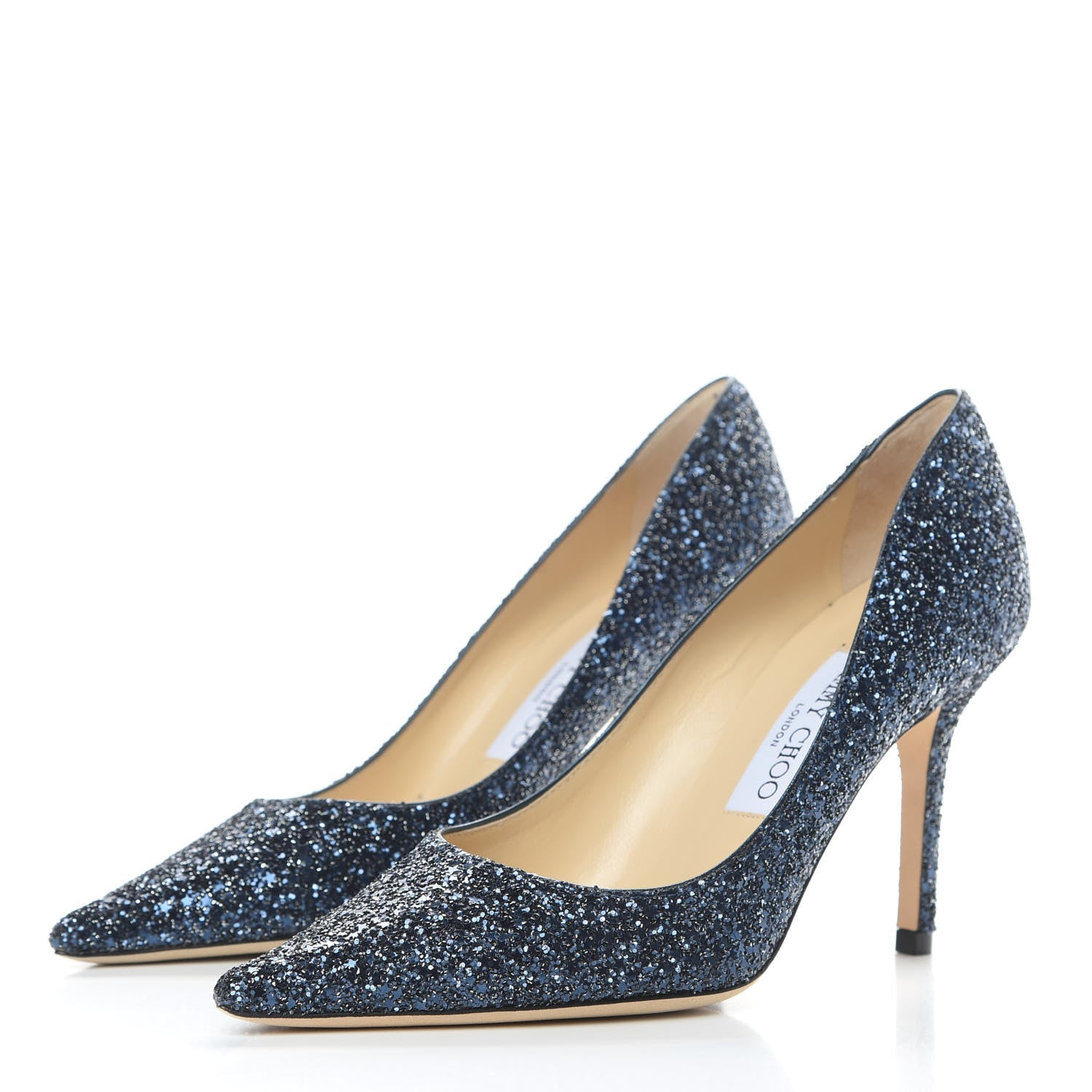 Jimmy Choo Coarse Glitter Fabric Agnes 85 Pumps 36 Navy 3 of 8