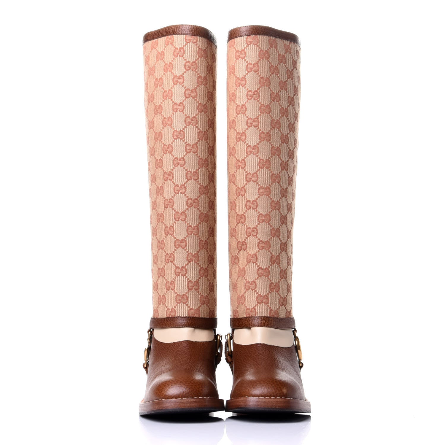 Gucci GG Monogram Calfskin Lola Tall Boots 37.5 Beige Ruggine Cuir 2 of 11