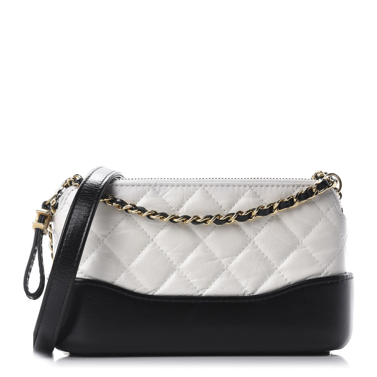 Aged Calfskin Quilted Small Gabrielle Clutch With Chain White Black