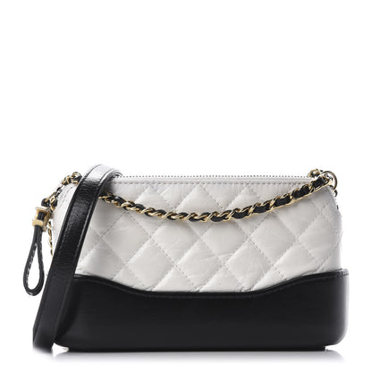 Chanel Aged Calfskin Quilted Small Gabrielle Clutch With Chain White Black 1 of 11