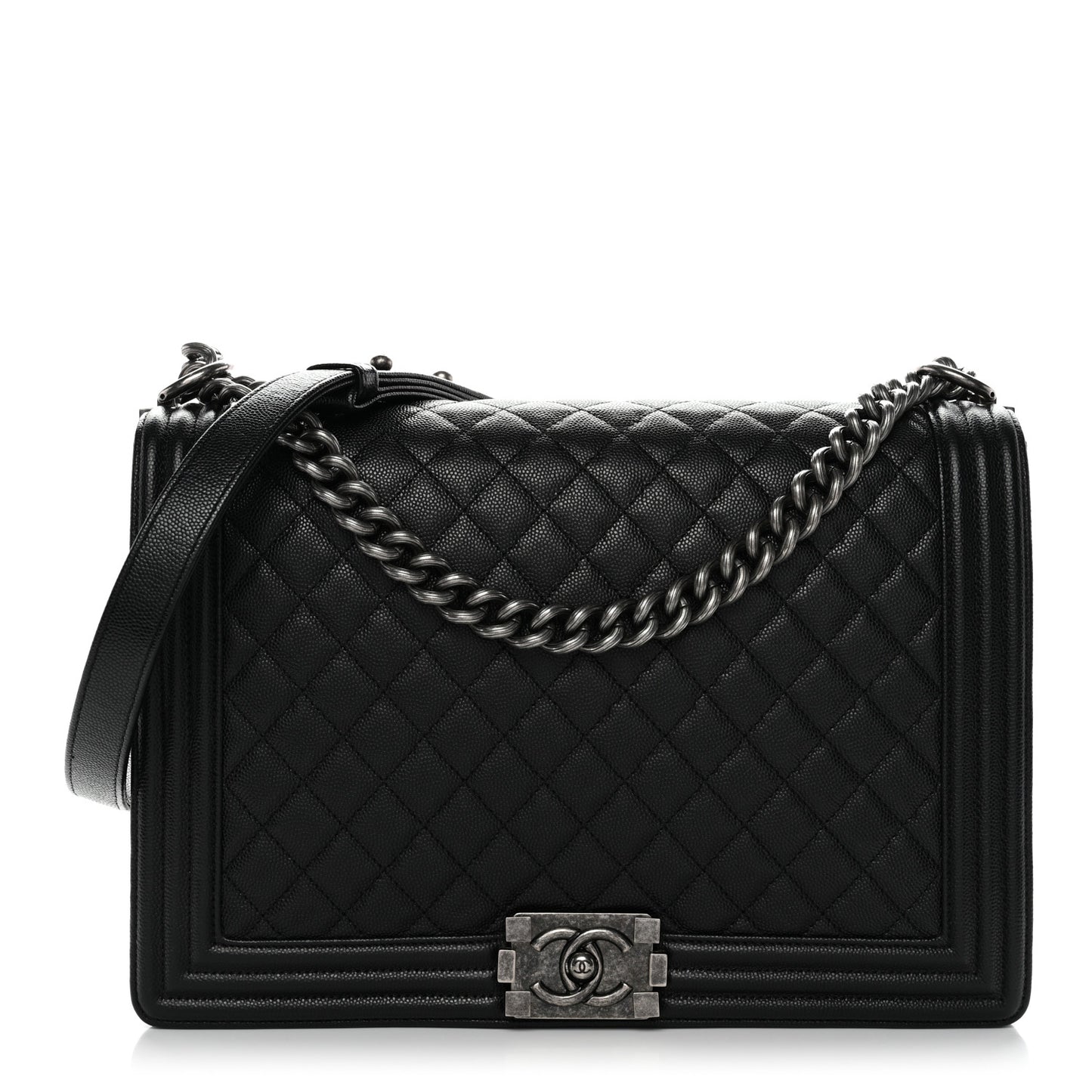 Caviar Quilted Large Boy Flap Black Black