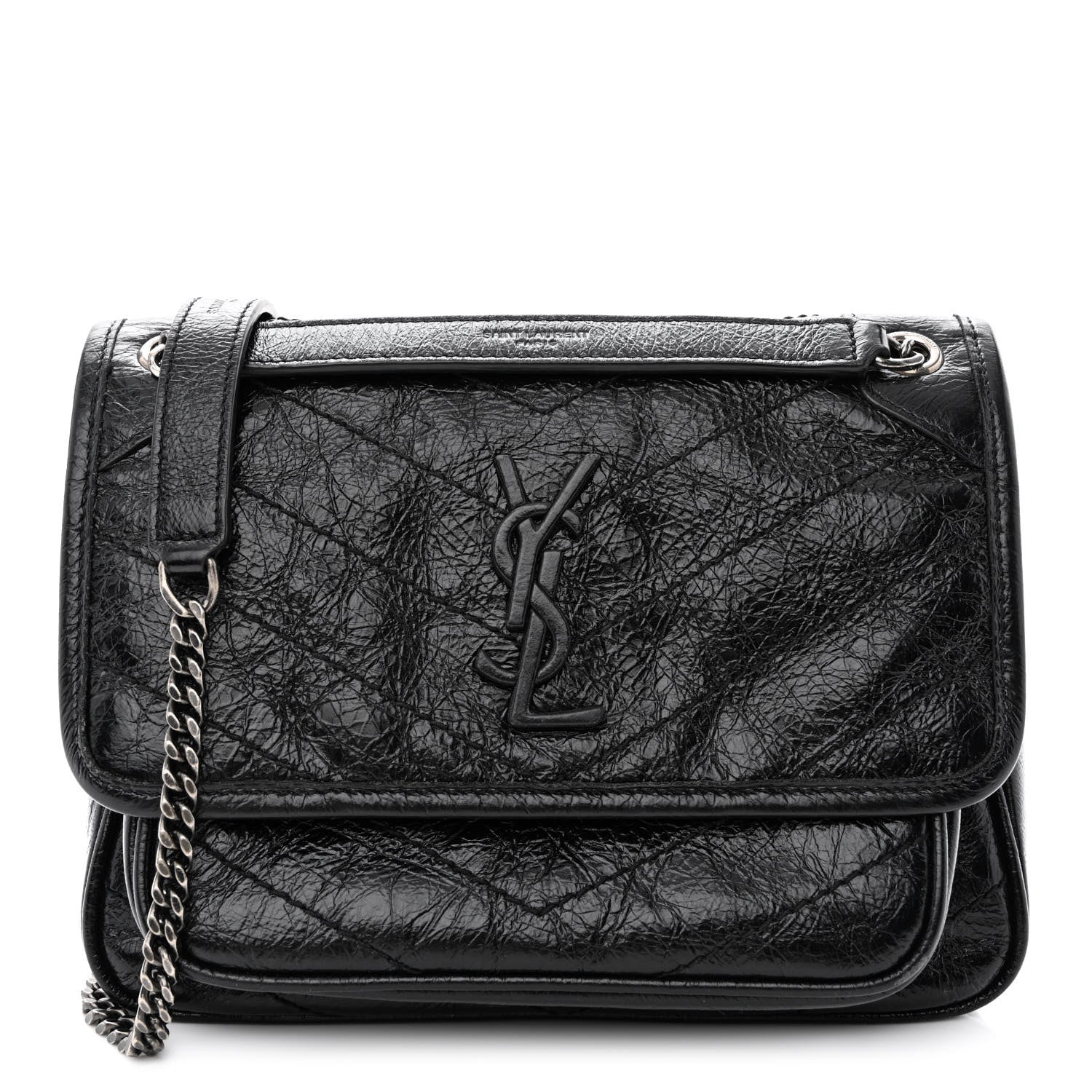 Saint Laurent Crinkled Calfskin Matelasse Monogram Baby Niki Chain Satchel Black 1 of 12