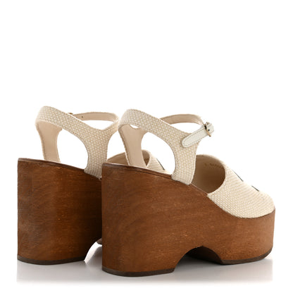 Chanel Fabric Patent Calfskin Platform Wedge Sandals 37 Ivory White 5 of 10