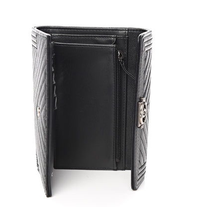 Chanel Caviar Chevron Quilted Medium Boy Flap Wallet Black 4 of 8