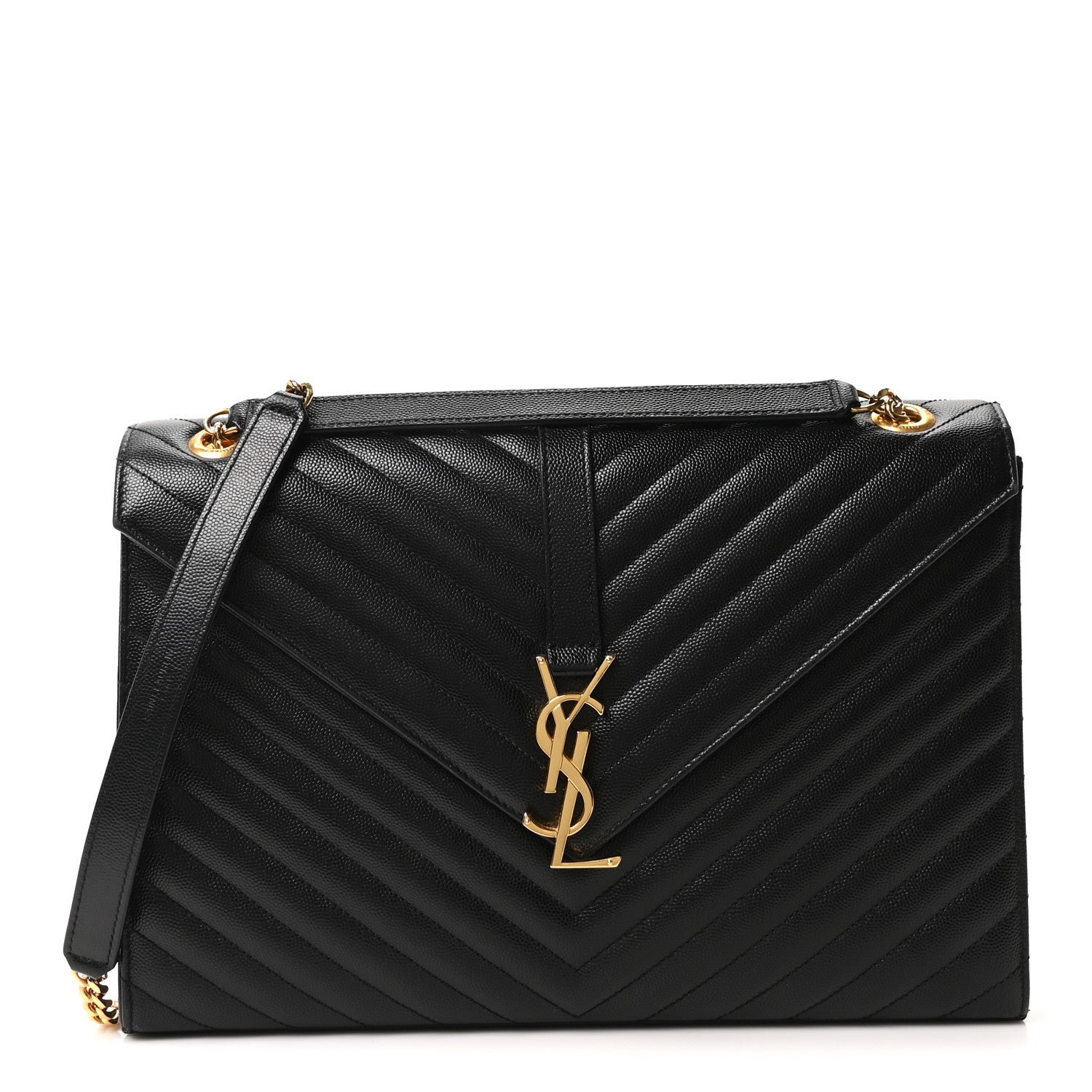 Saint Laurent Grain De Poudre Textured Mixed Matelasse Large Triquilt Monogram Satchel Black 1 of 10
