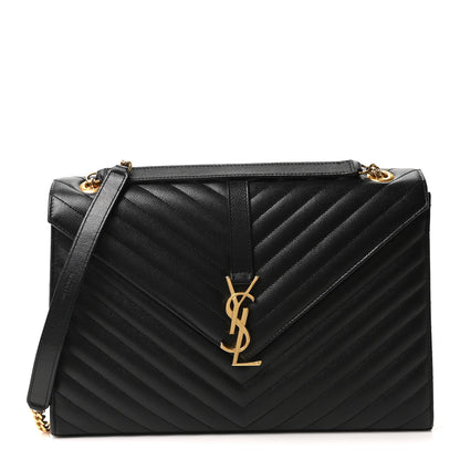 Saint Laurent Grain De Poudre Textured Mixed Matelasse Large Triquilt Monogram Satchel Black 1 of 10