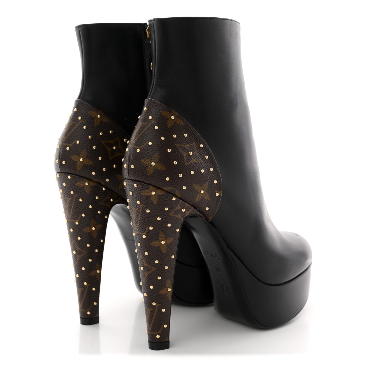 Soft Calfskin Monogram Afterglow Platform Ankle Boots 39 Black