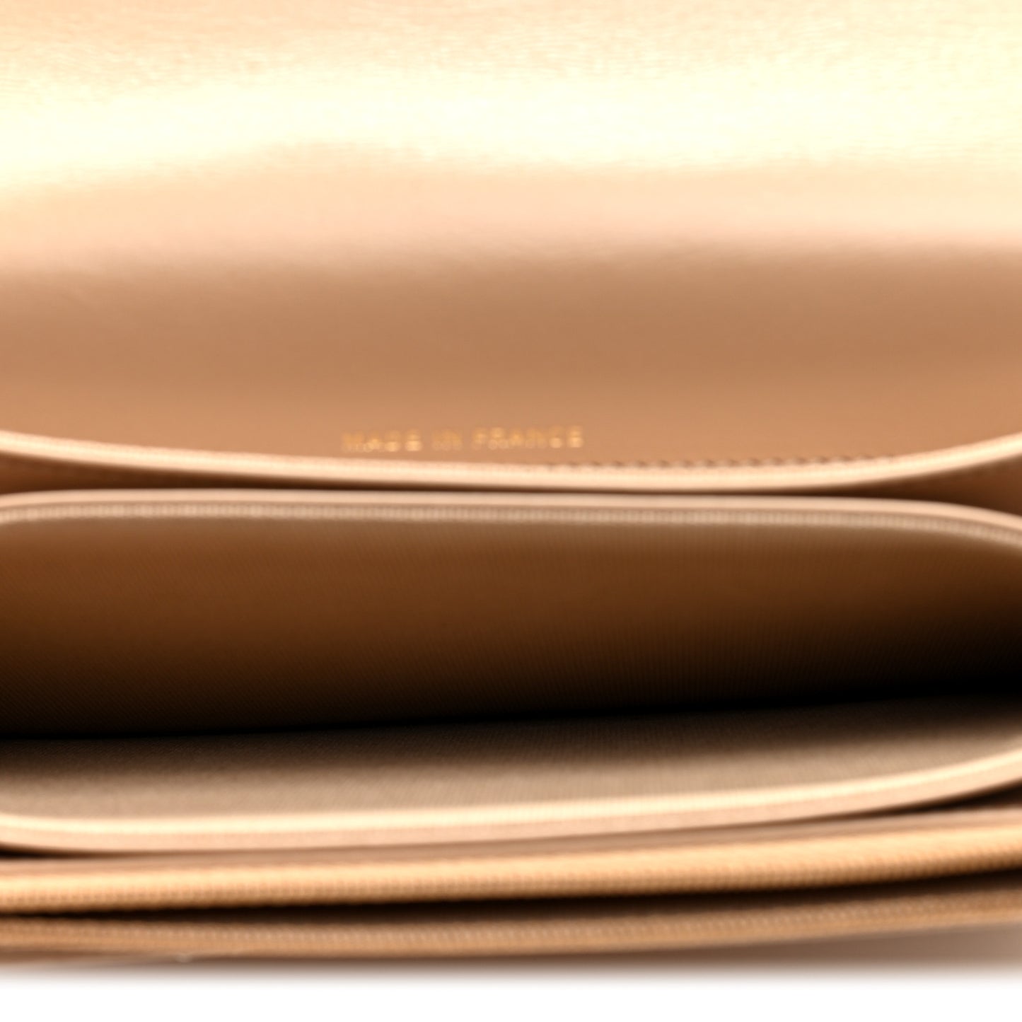 Shiny Aged Calfskin Quilted Clutch With Chain Dark Beige