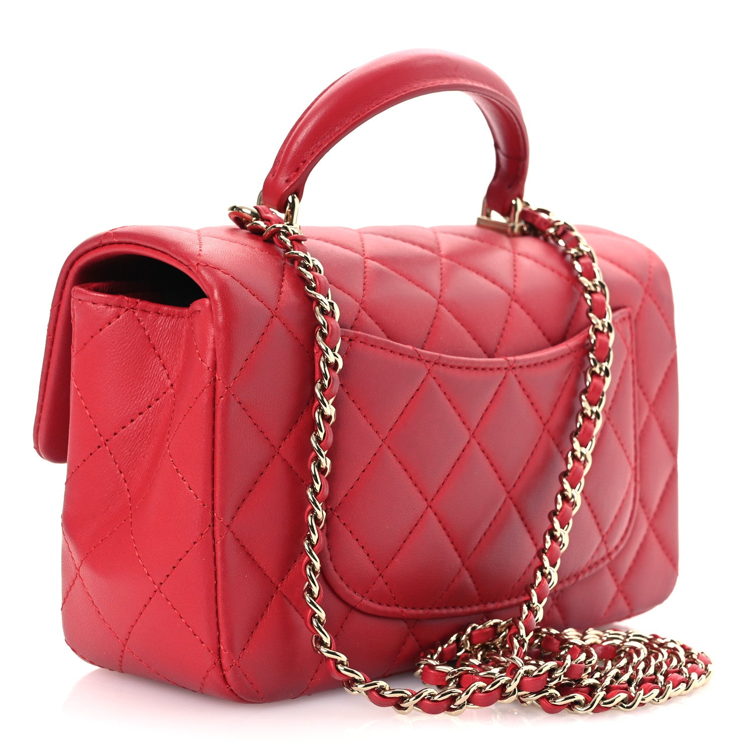 Chanel Lambskin Quilted Mini Top Handle Rectangular Flap Red 3 of 11