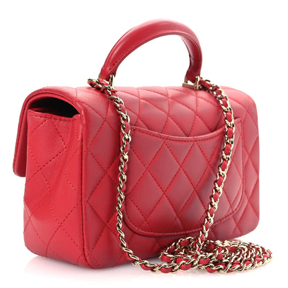 Chanel Lambskin Quilted Mini Top Handle Rectangular Flap Red 3 of 11