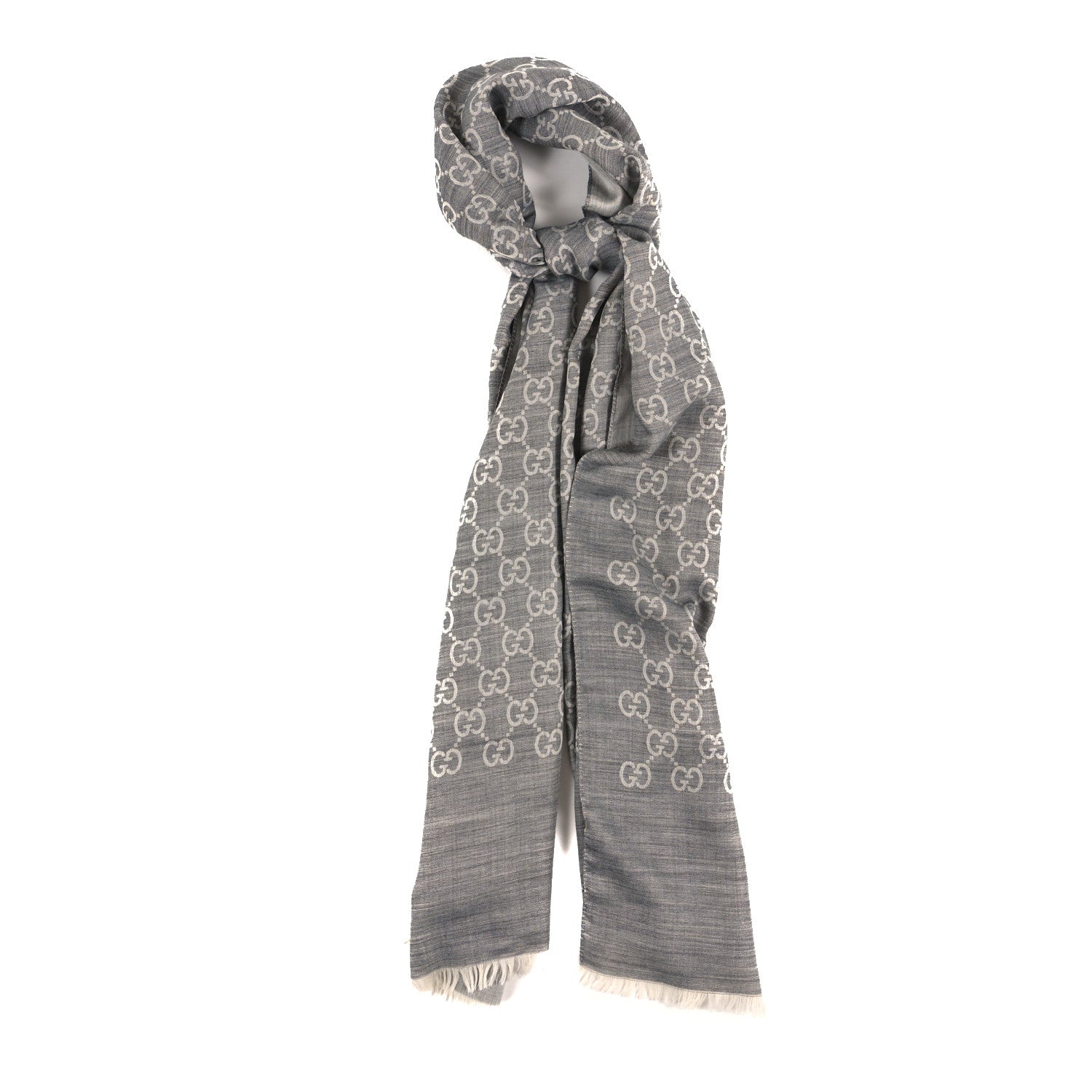 Gucci Wool Silk GG Monogram GGNat Scarf Lead 1 of 3