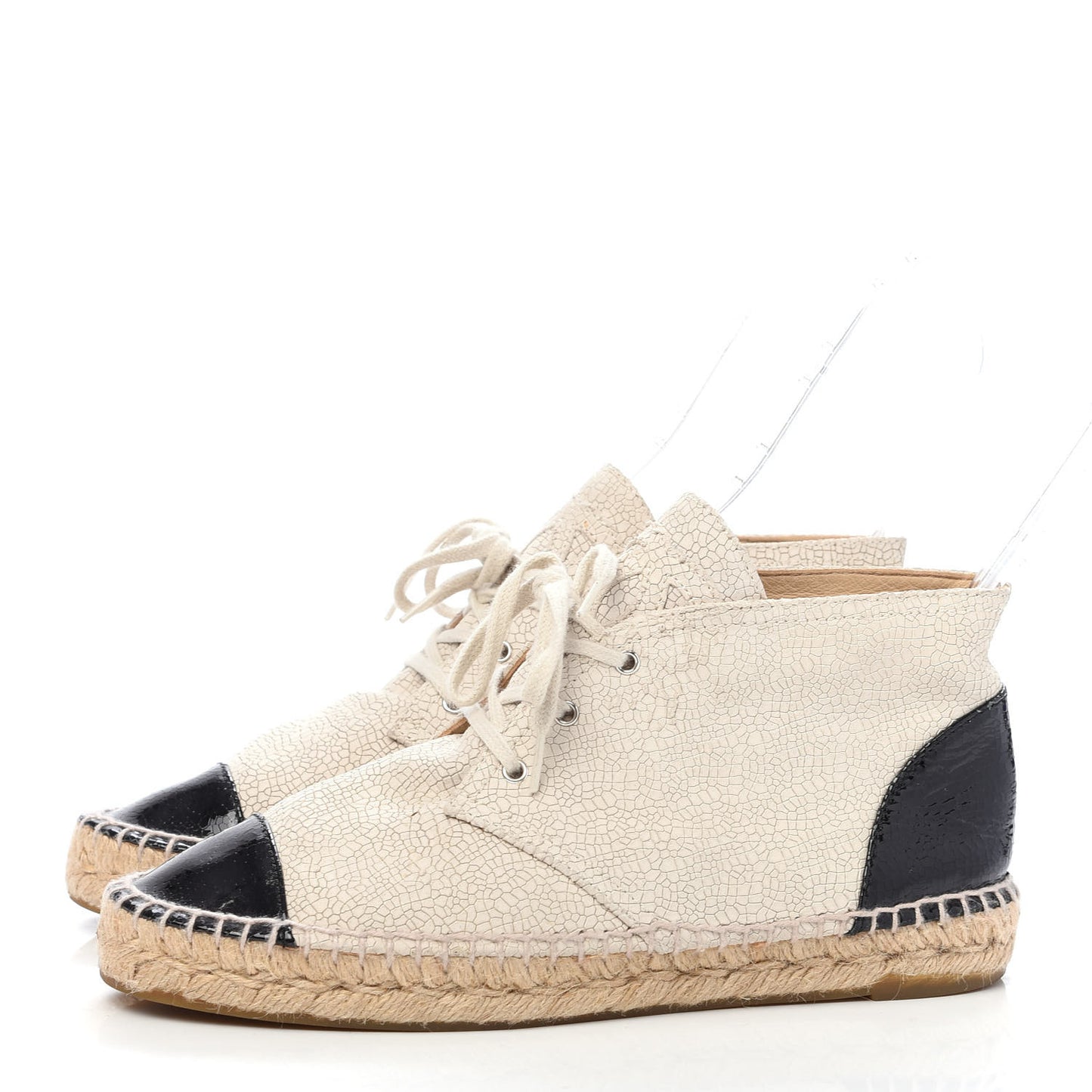 Crackled Calfskin High Top Espadrilles 39 Light Beige Black