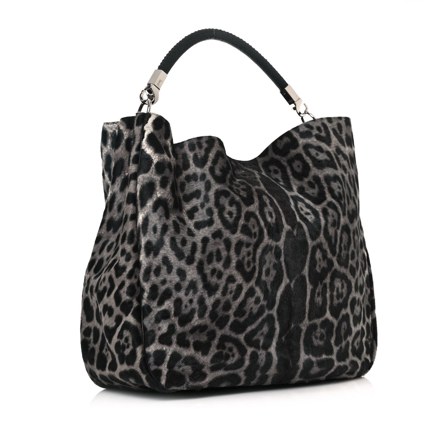 Calf Hair Stingray Leopard Print Large Roady Hobo Black