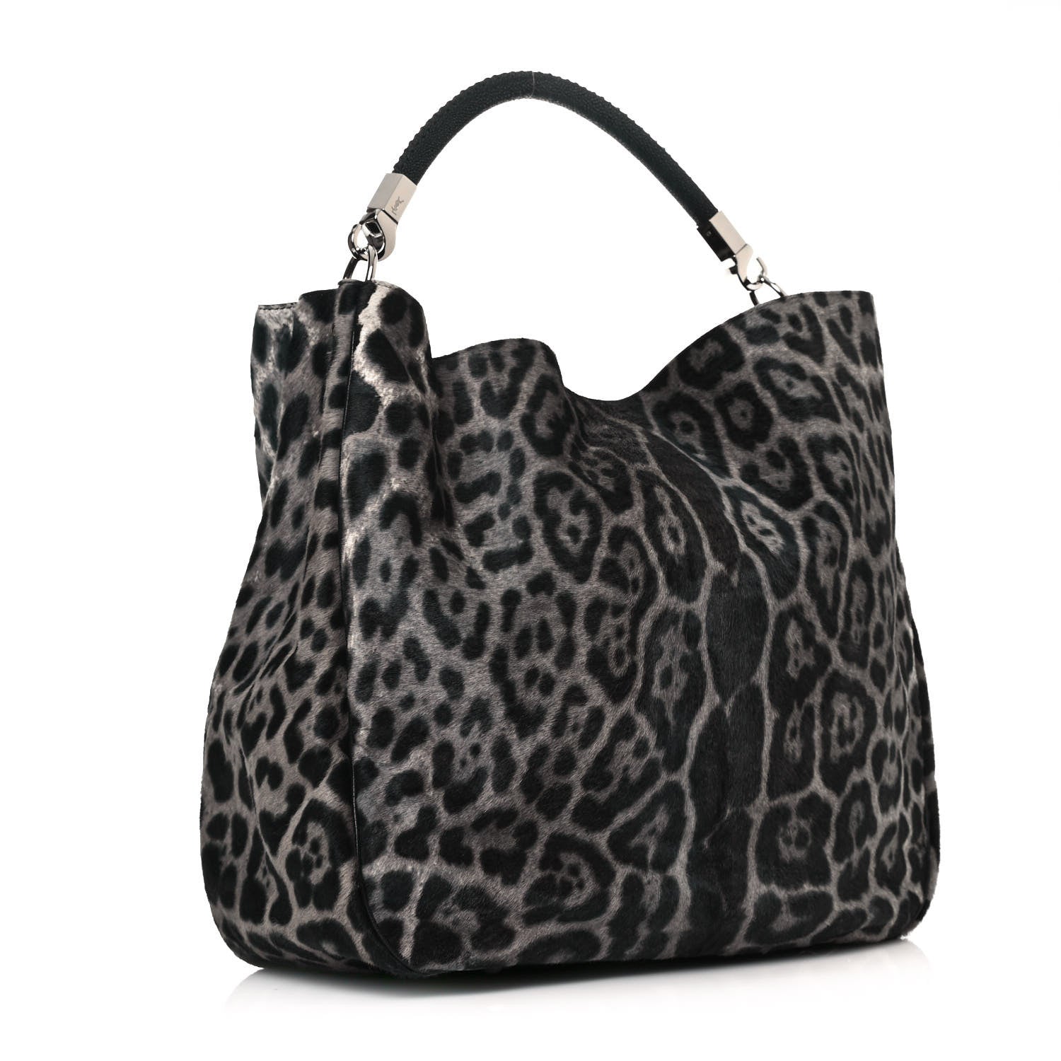 Saint Laurent Calf Hair Stingray Leopard Print Large Roady Hobo Black 2 of 10