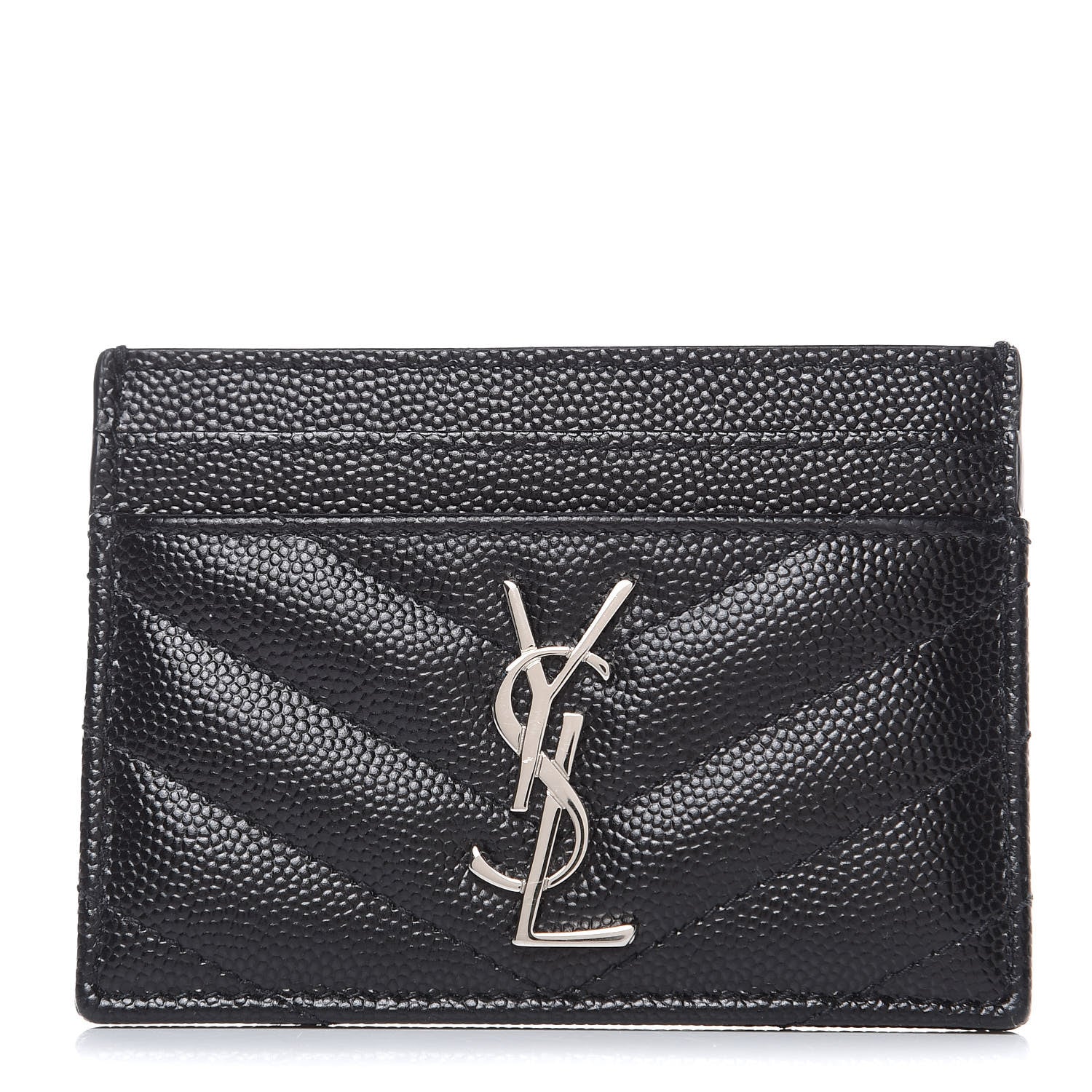 Saint Laurent Grain De Poudre Matelasse Chevron Monogram Credit Card Case Black 1 of 7