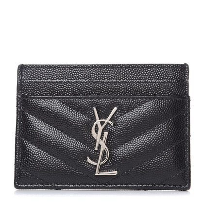 Saint Laurent Grain De Poudre Matelasse Chevron Monogram Credit Card Case Black 1 of 7
