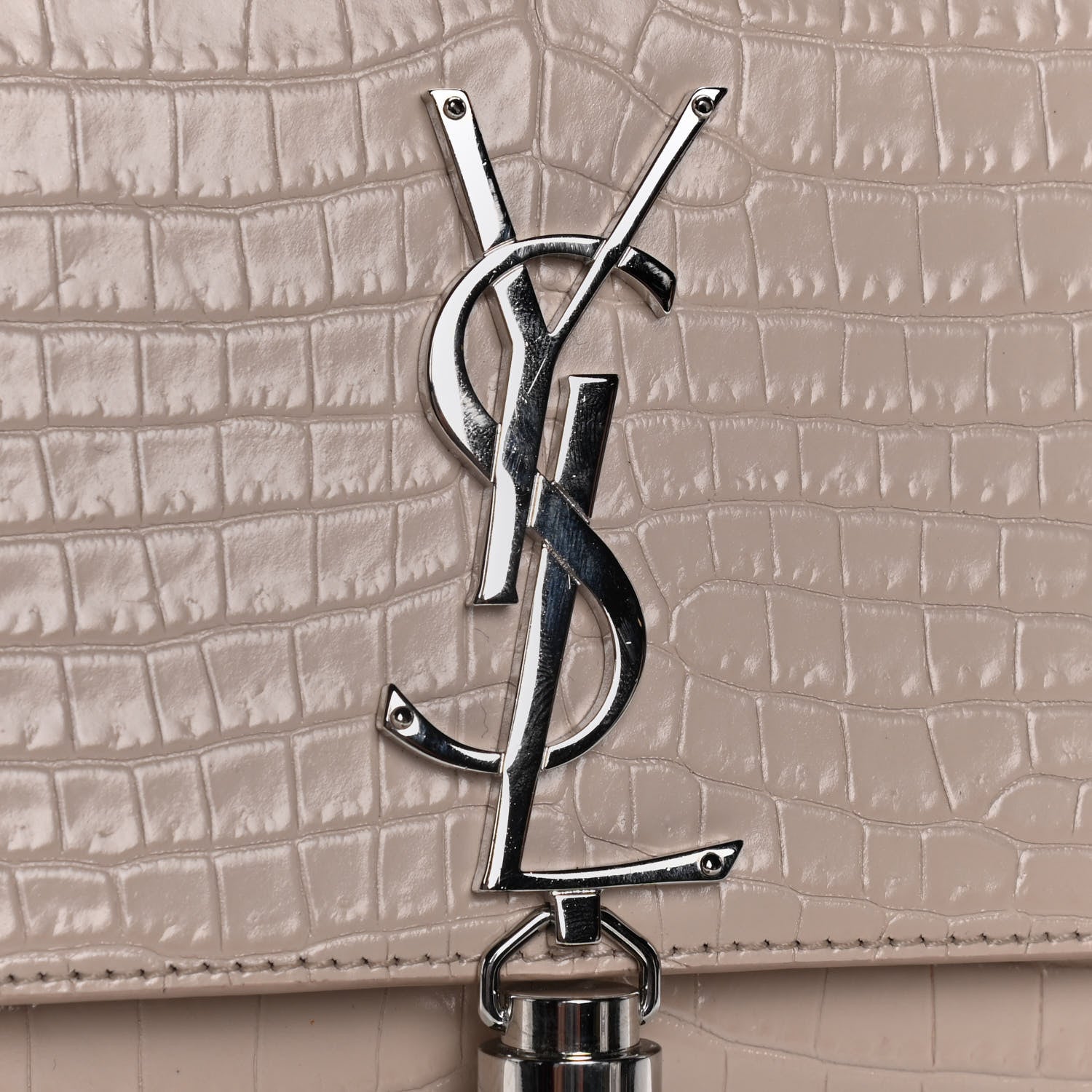 Saint Laurent Calfskin Crocodile Embossed Small Classic Monogram Kate Tassel Satchel Light Pink 8 of 14