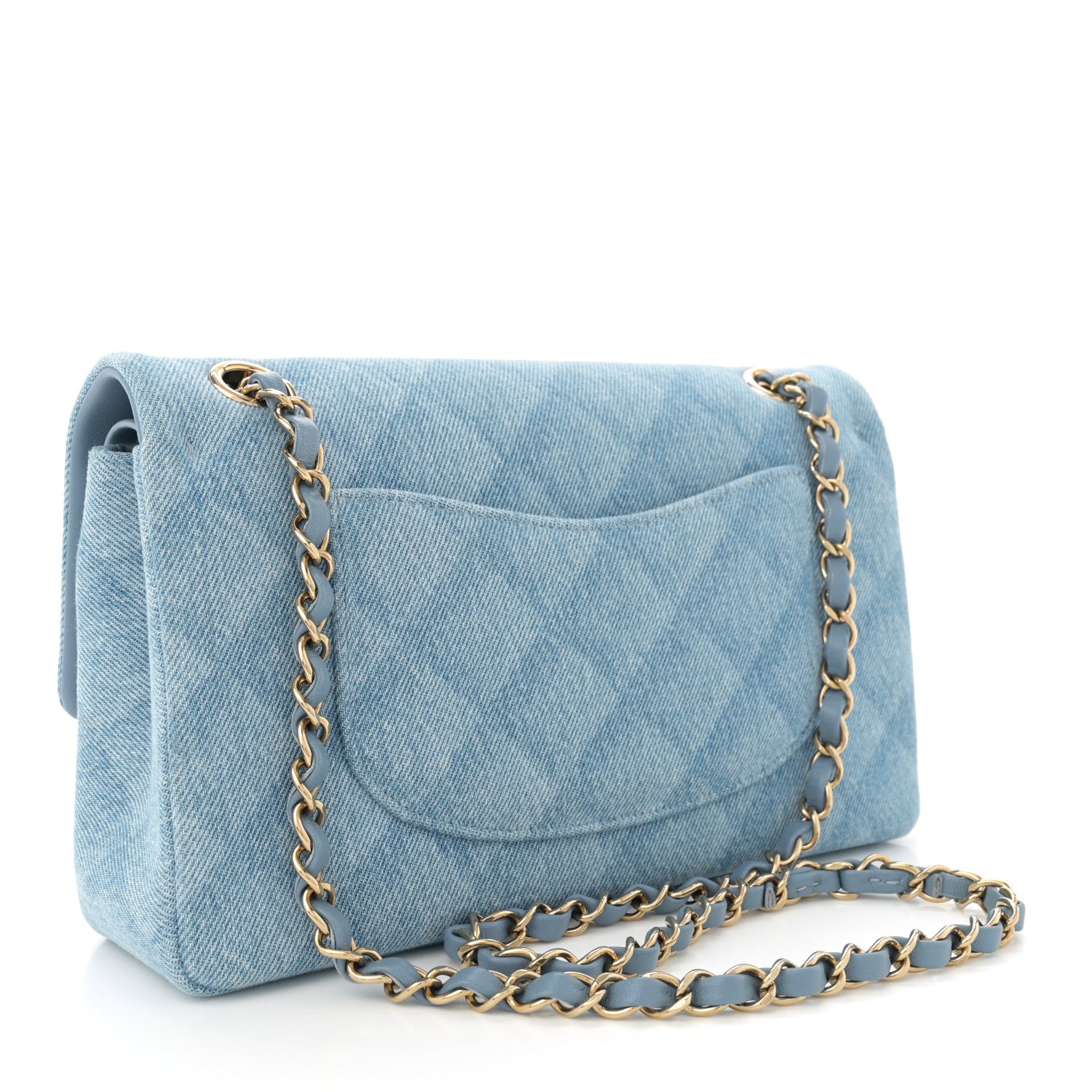 Chanel Printed Denim Quilted Medium Double Flap Light Blue 3 of 11