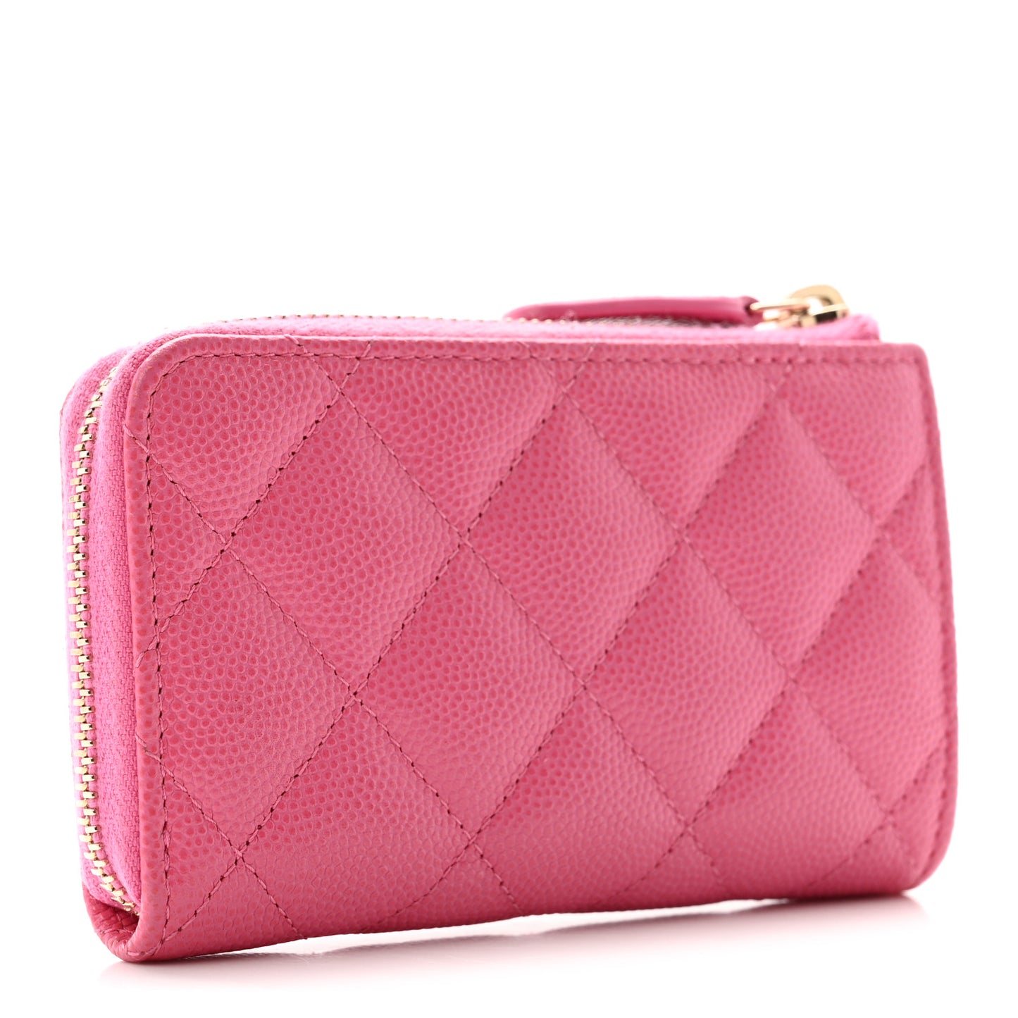 Caviar Quilted Zipped Key Holder Case Pink