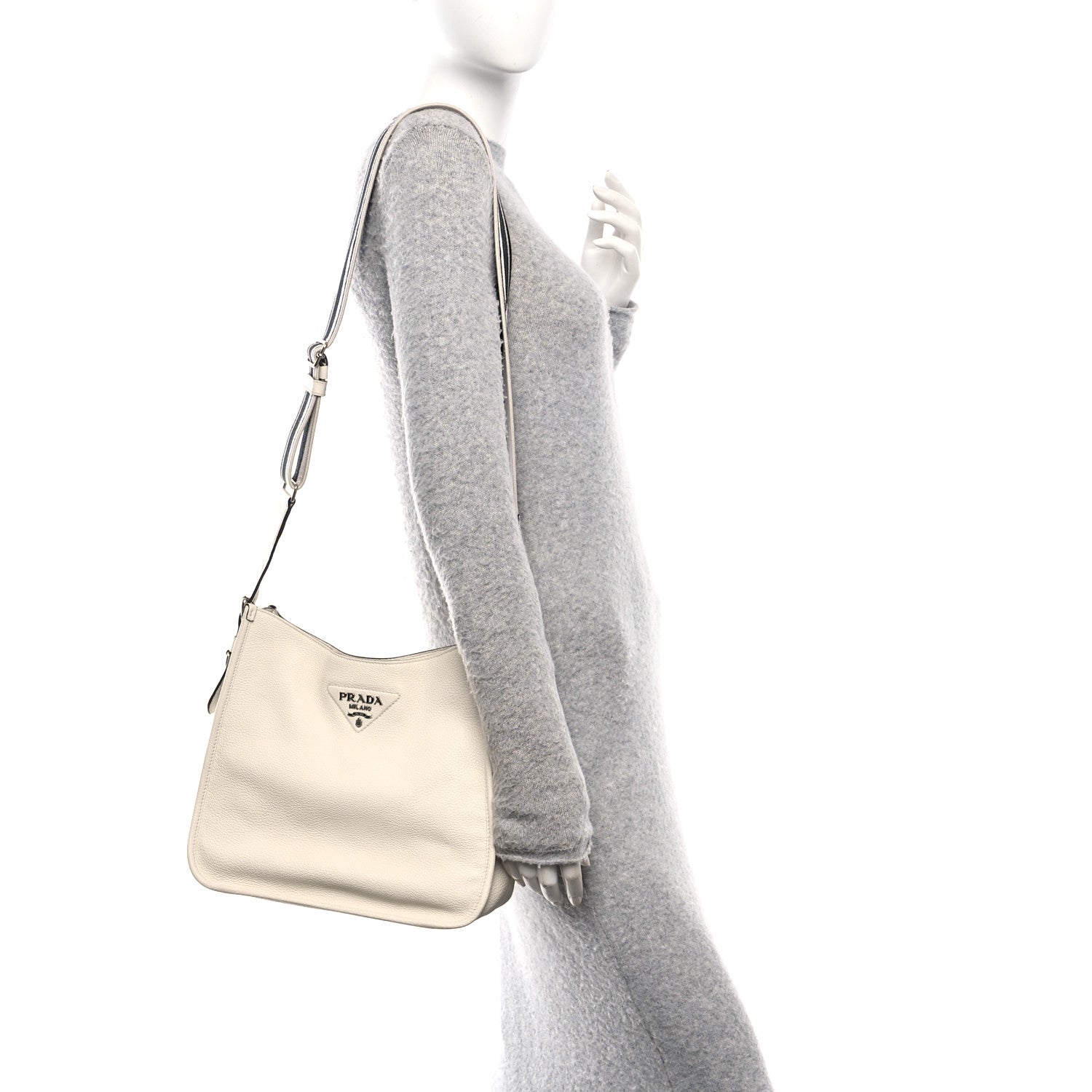 Prada Vitello Daino Soft Hobo Messenger Bag White 2 of 11