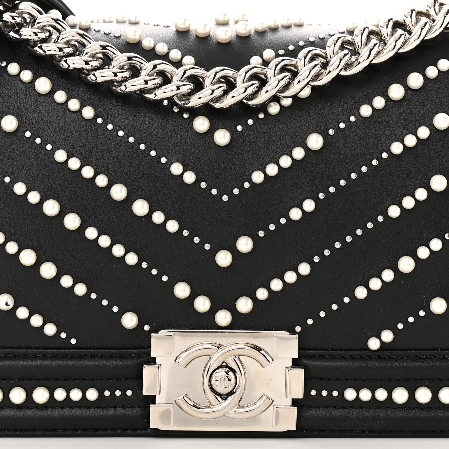 Chanel Calfskin Pearl Chevron Medium Boy Flap Black 8 of 10