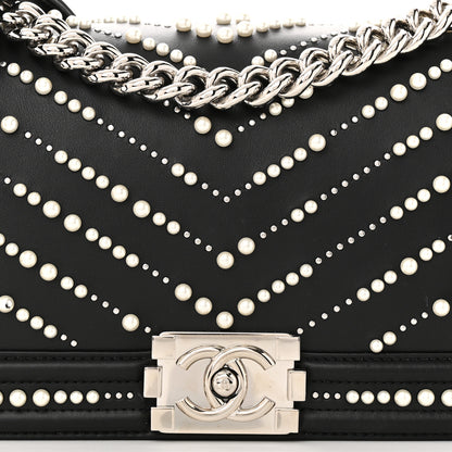 Chanel Calfskin Pearl Chevron Medium Boy Flap Black 8 of 10
