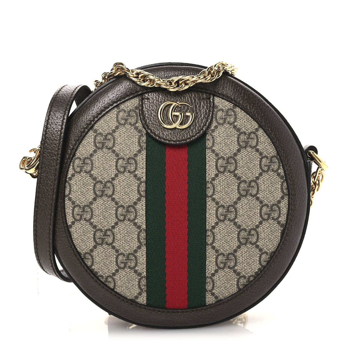 GG Supreme Monogram Web Mini Ophidia Round Shoulder Bag Brown