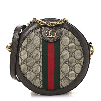 Gucci GG Supreme Monogram Web Mini Ophidia Round Shoulder Bag Brown 1 of 10