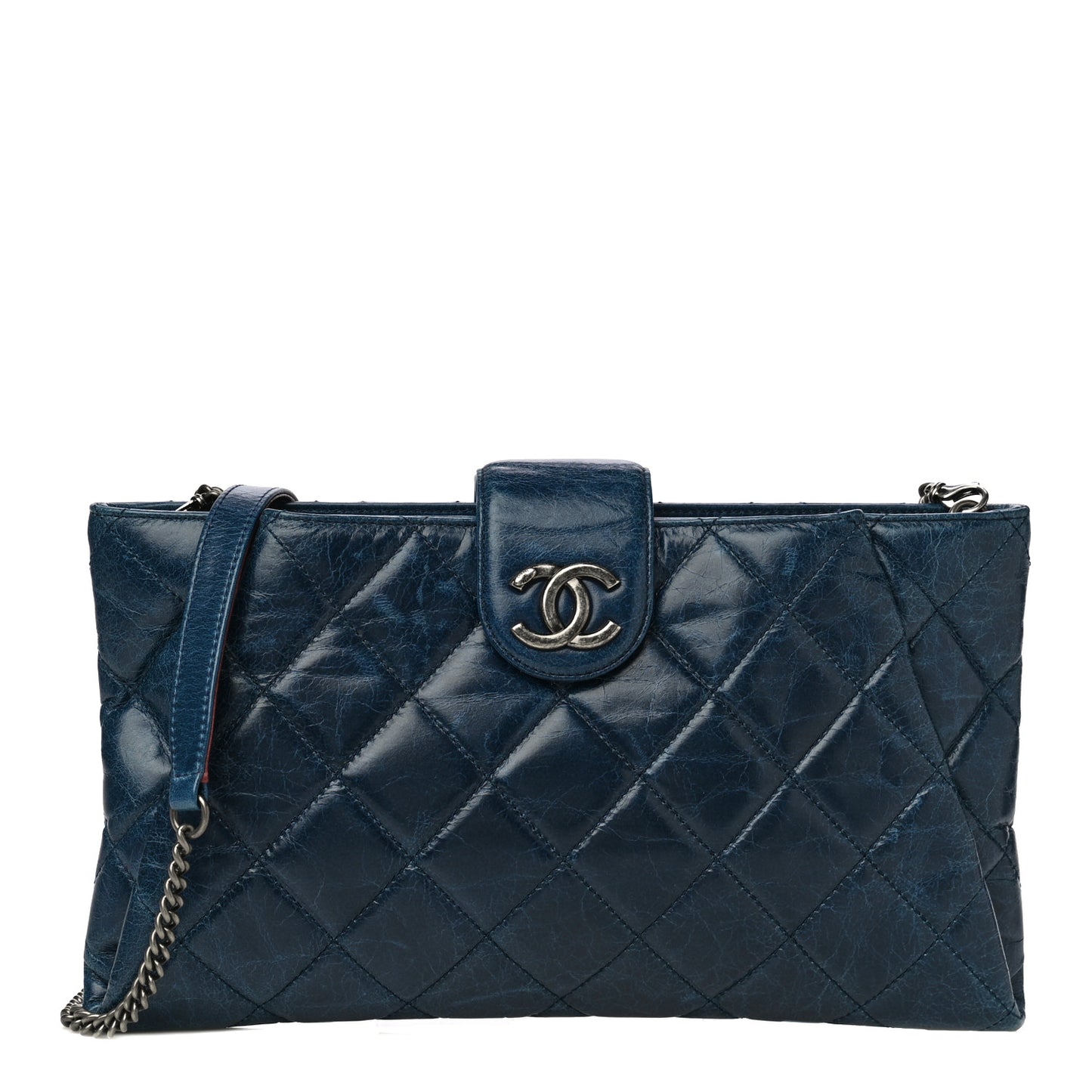 Aged Calfskin Quilted Zip Clutch Blue