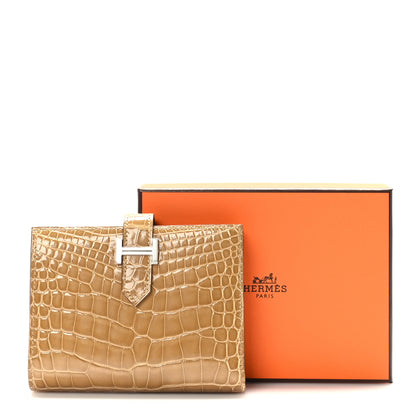 Hermes Shiny Alligator Bearn Compact Wallet Sable 8 of 8