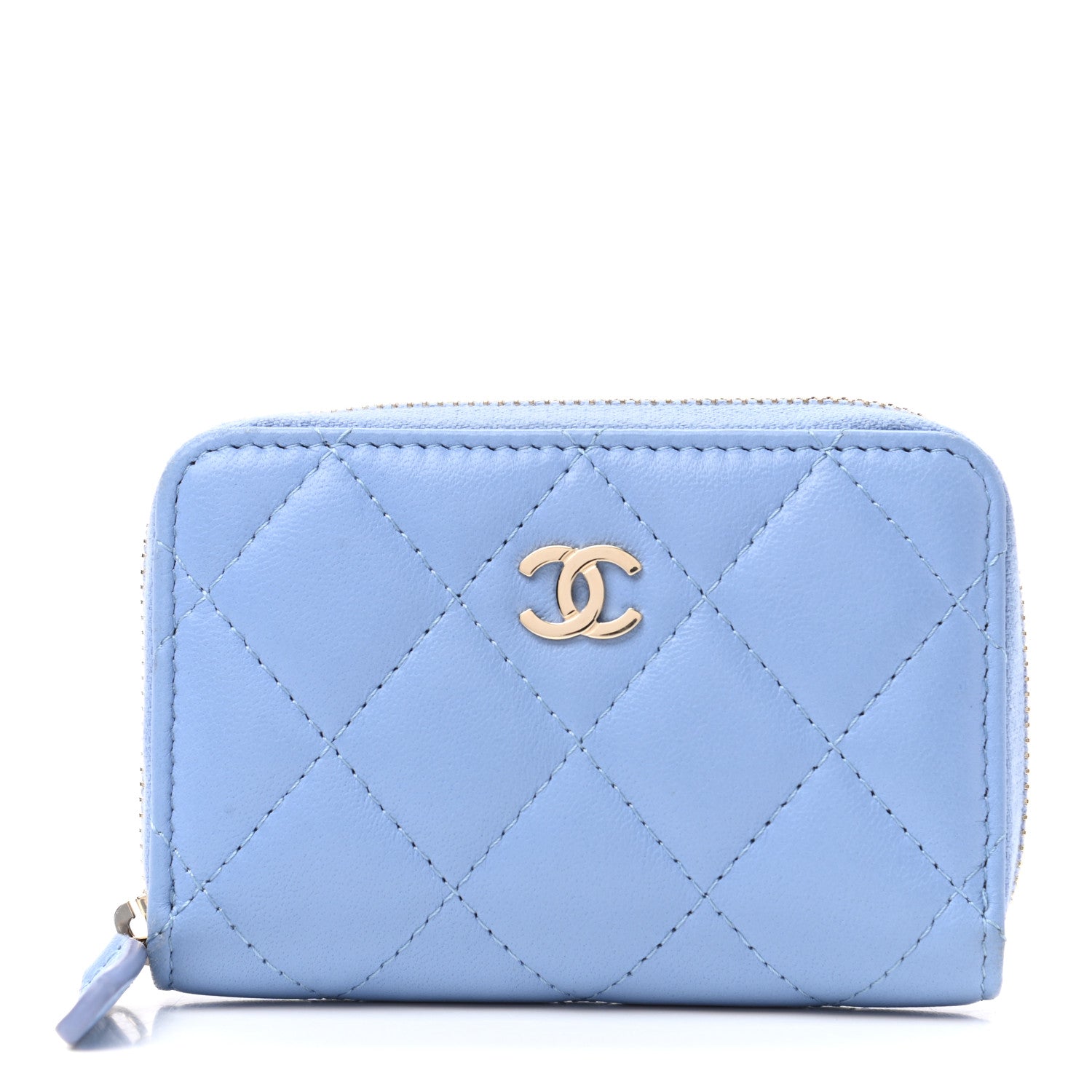 Chanel Lambskin Quilted Zip Around Coin Purse Wallet Light Blue 1 of 7