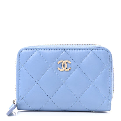 Chanel Lambskin Quilted Zip Around Coin Purse Wallet Light Blue 1 of 7