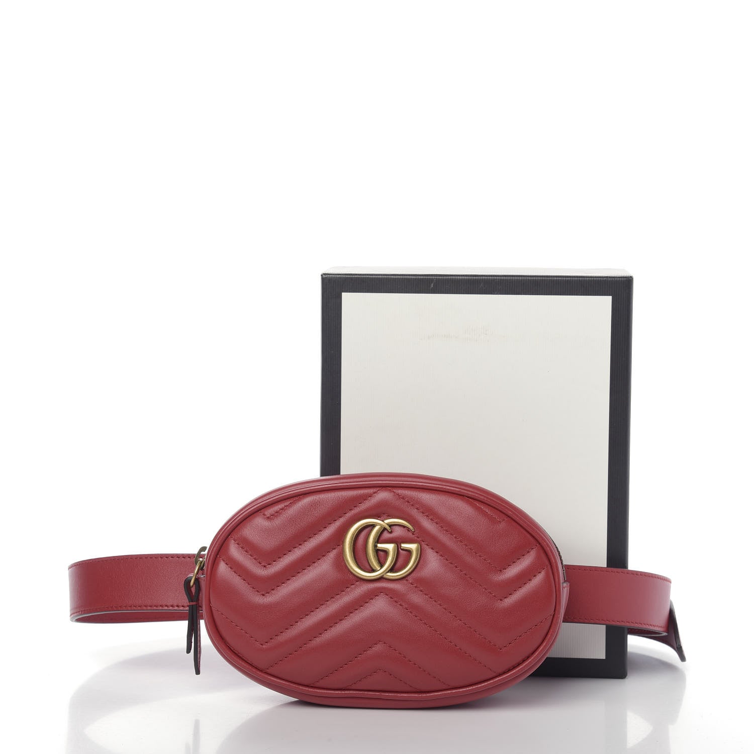 Gucci Calfskin Matelasse GG Marmont Belt Bag 95 38 Hibiscus Red 13 of 13