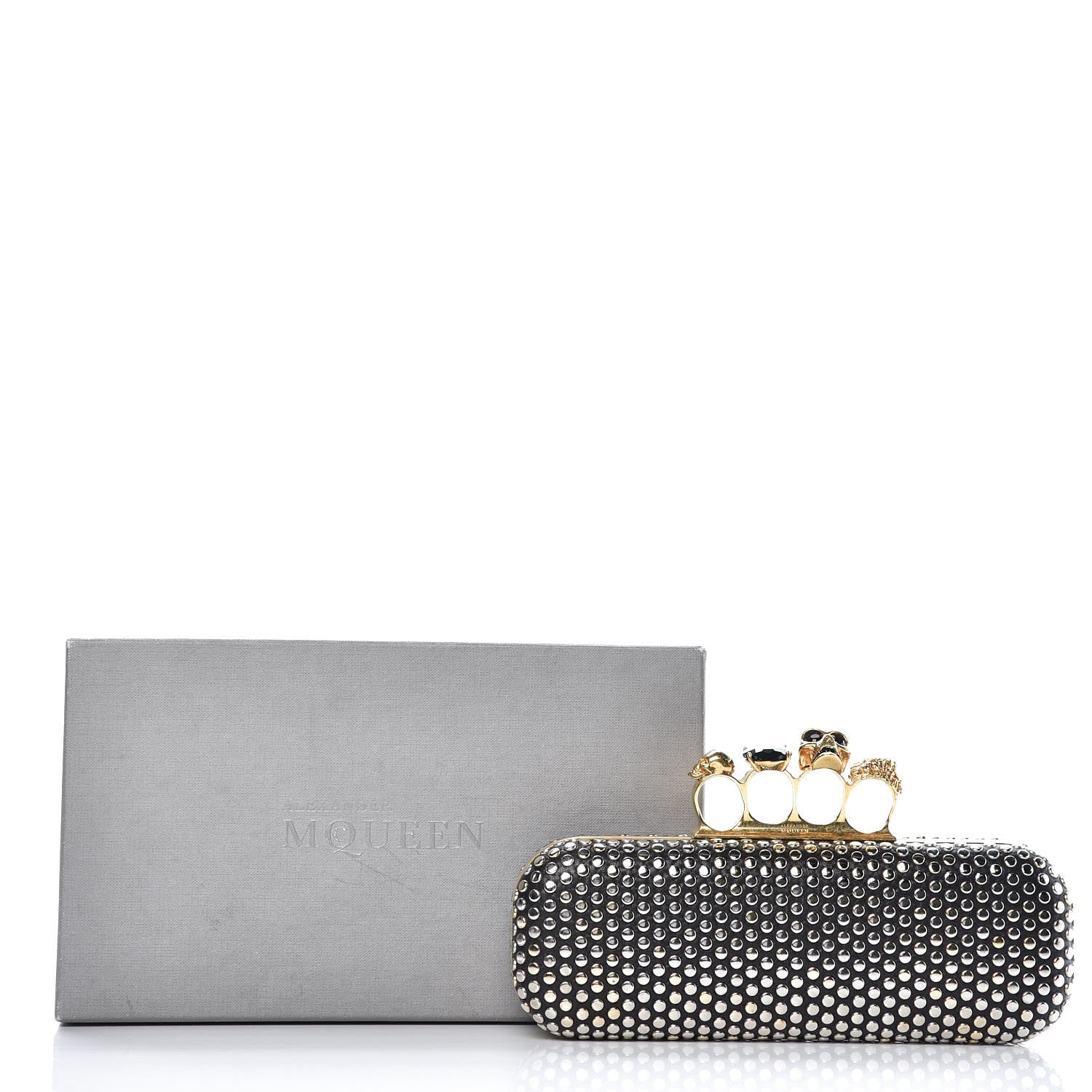Alexander McQueen Lambskin Studded Skull Knuckle Box Clutch Black 17 of 17
