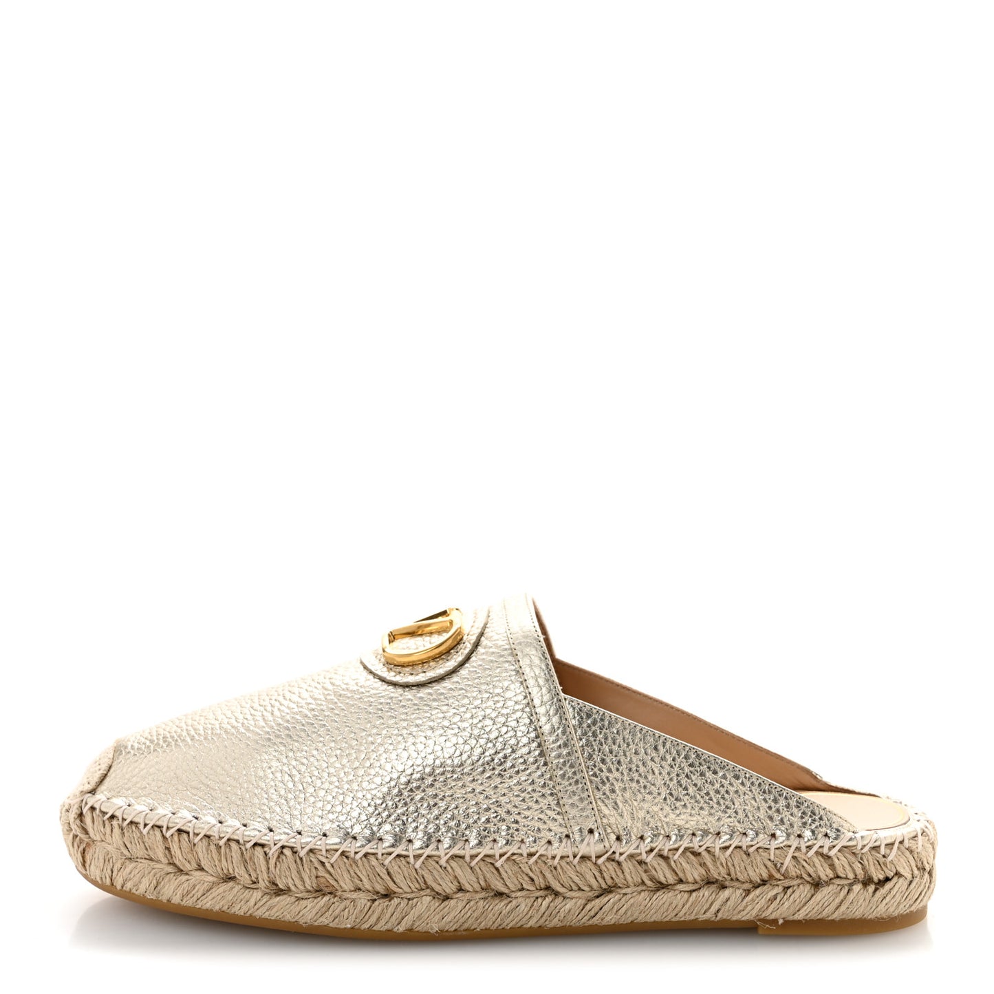 Metallic Pebbled Calfskin Vlogo Espadrille Mules 39 Platino