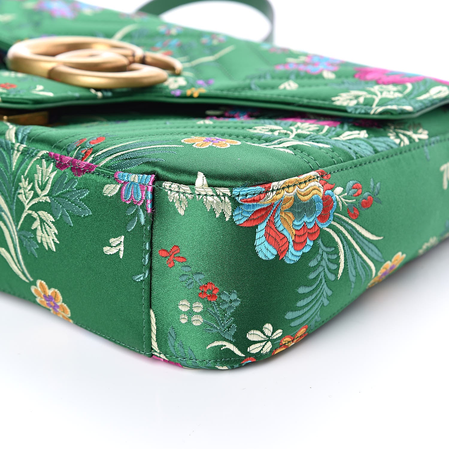 Gucci Jacquard Matelasse Floral Medium GG Marmont Shoulder Bag Green 9 of 10