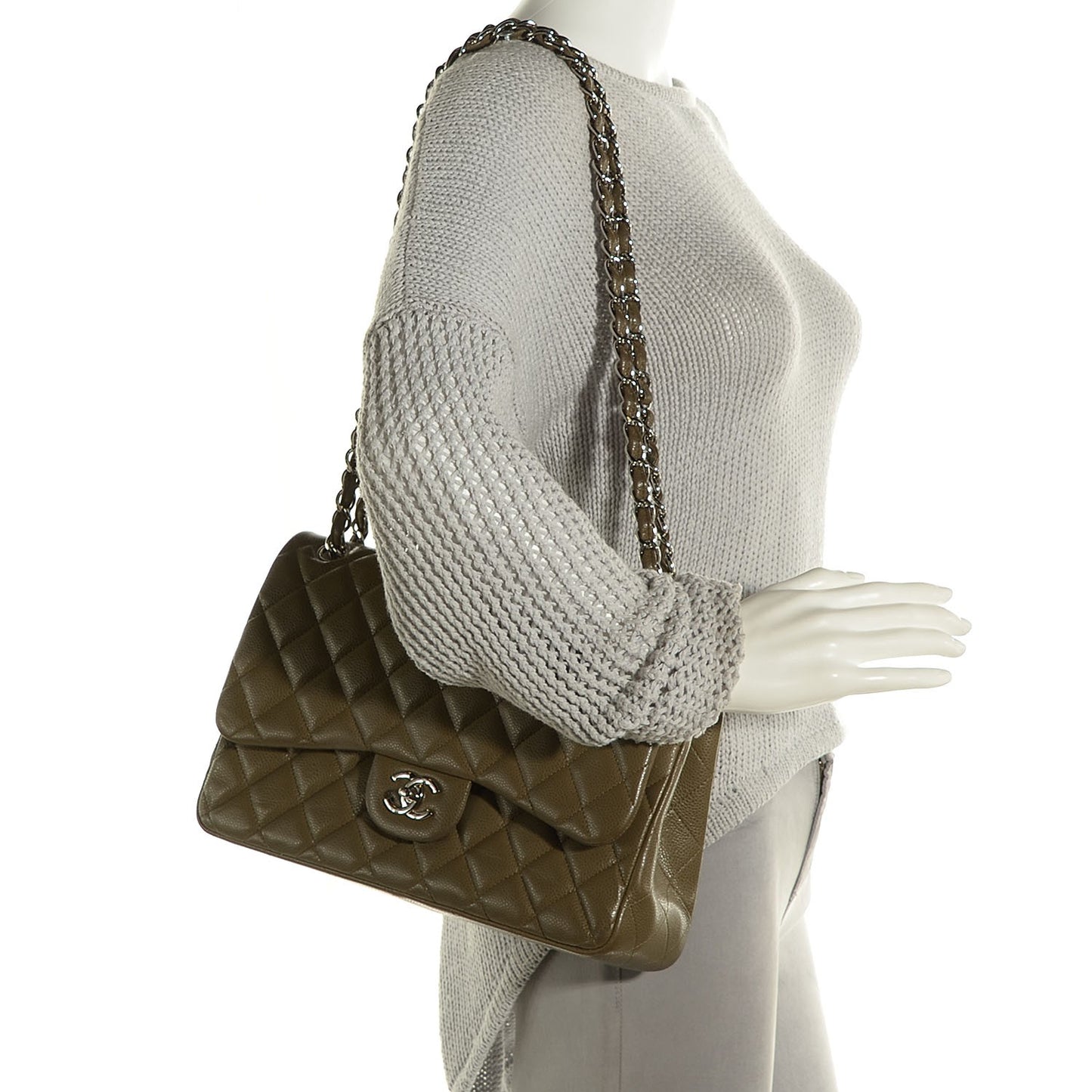 Caviar Quilted Jumbo Double Flap Green