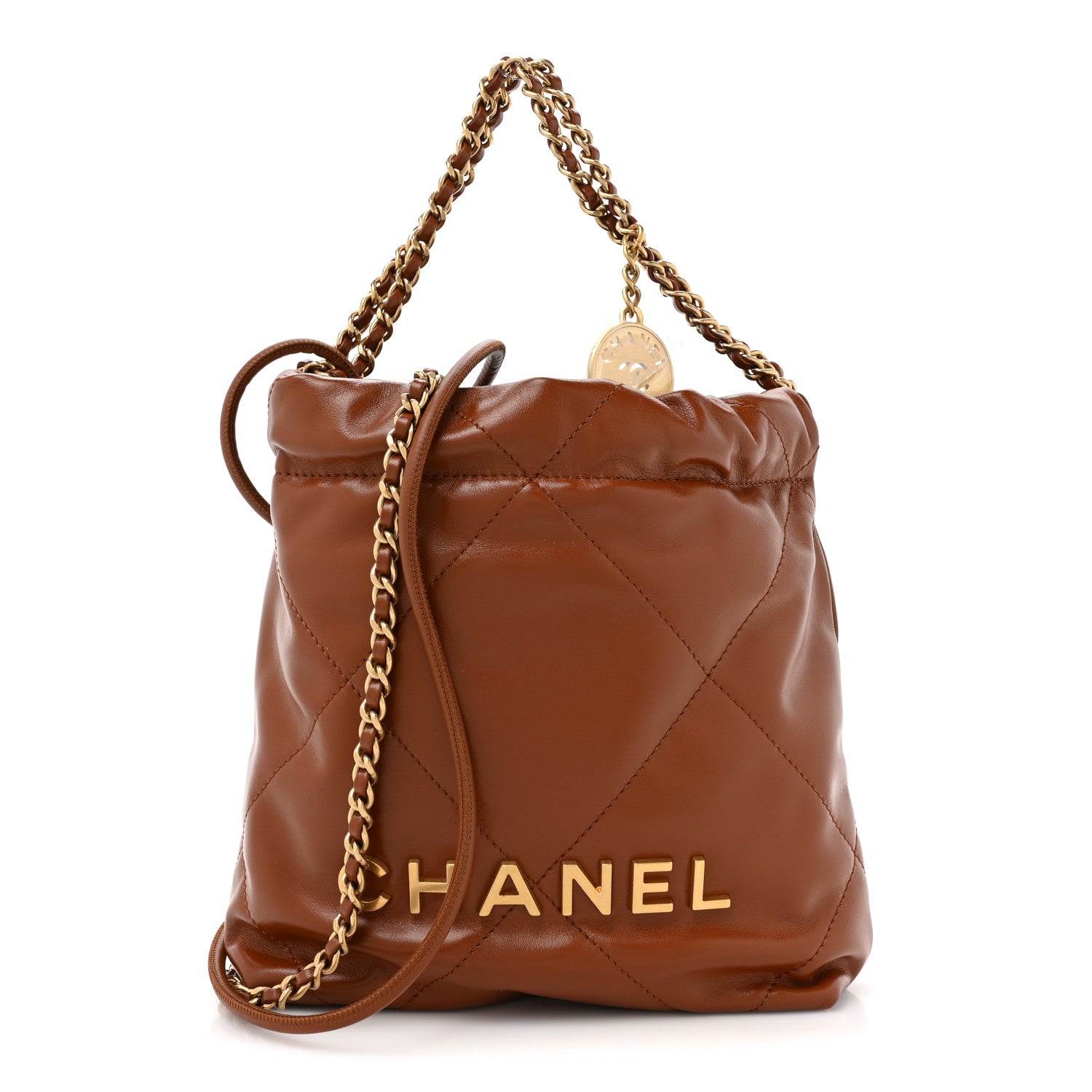 Chanel Shiny Calfskin Quilted Mini Chanel 22 Light Brown 1 of 11