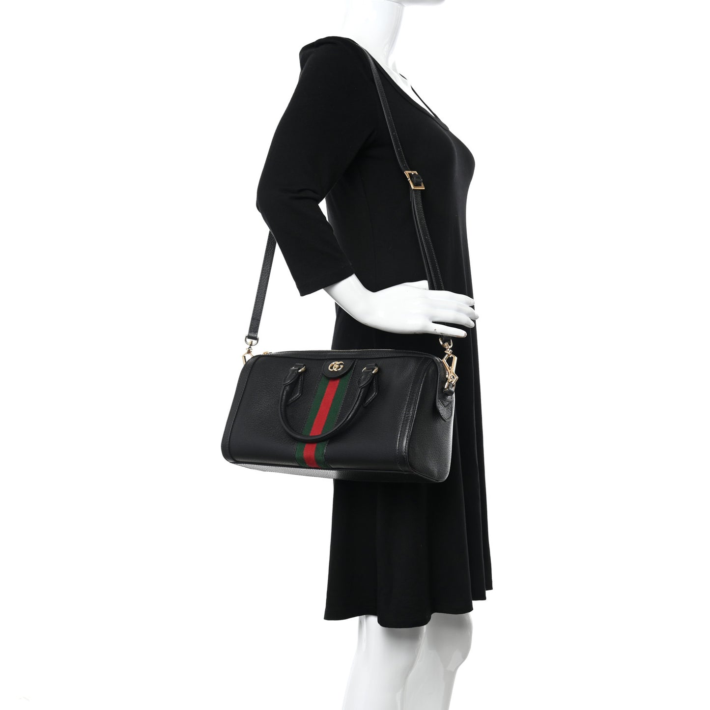 Textured Dollar Calfskin Web Medium Ophidia Boston Black