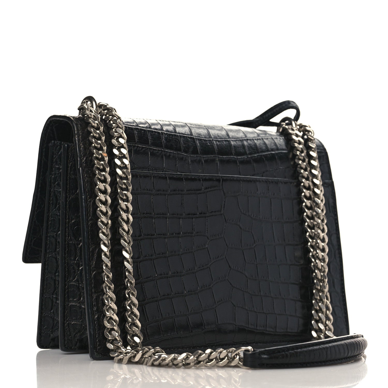 Saint Laurent Calfskin Crocodile Embossed Medium Monogram Sunset Black 3 of 11