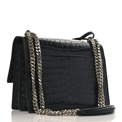 Saint Laurent Calfskin Crocodile Embossed Medium Monogram Sunset Black 3 of 11